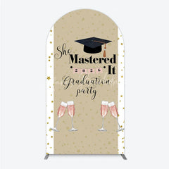 Lofaris She Mastered It 2026 Graduation Arch Backdrop Gold Star and Champagne Party Cover