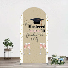 Lofaris She Mastered It 2026 Graduation Arch Backdrop Gold Star and Champagne Party Cover