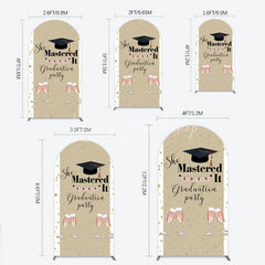 Lofaris She Mastered It 2026 Graduation Arch Backdrop Gold Star and Champagne Party Cover