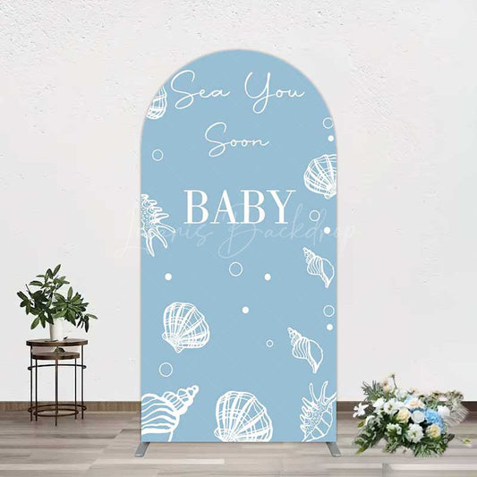 Lofaris Shell Blue Sea You Soon Baby Shower Arch Backdrop