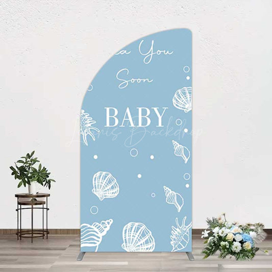 Lofaris Shell Blue Sea You Soon Baby Shower Half Moon Arch Backdrop