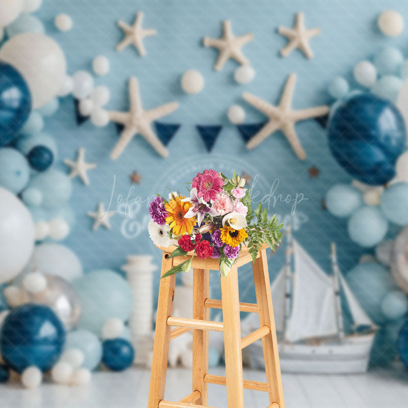 Lofaris Shells Blue Balloons Navigation Cake Smash Backdrop