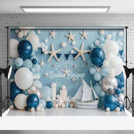 Lofaris Shells Blue Balloons Navigation Cake Smash Backdrop