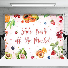 Lofaris She’s Fresh Off The Market Bridal Shower Backdrop Watercolor Fruit Theme Fun Bachelorette Party Photo Prop
