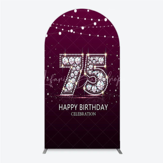 Lofaris Shimmering Purple Diamond 75th Happy Birthday Celebration Arch Backdrop Kit Elegant Party Decor