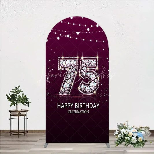 Lofaris Shimmering Purple Diamond 75th Happy Birthday Celebration Arch Backdrop Kit Elegant Party Decor