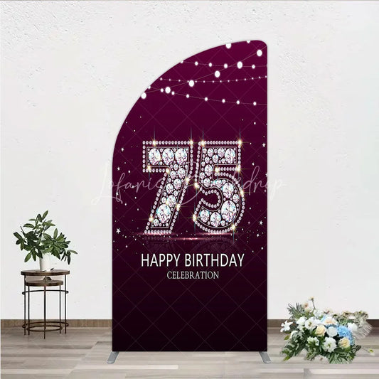 Lofaris Shimmering Purple Diamond 75th Happy Birthday Celebration Half Moon Arch Backdrop Kit Elegant Party Decor