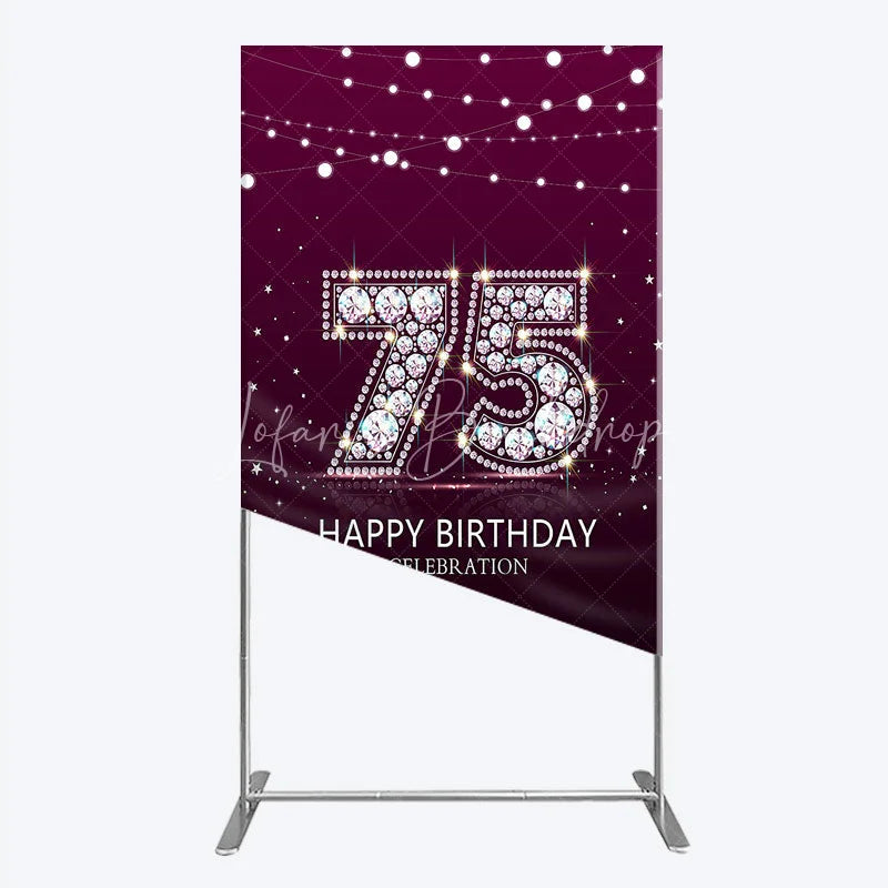 Lofaris Shimmering Purple Diamond 75th Happy Birthday Celebration Rectangle Backdrop Kit Elegant Party Decor