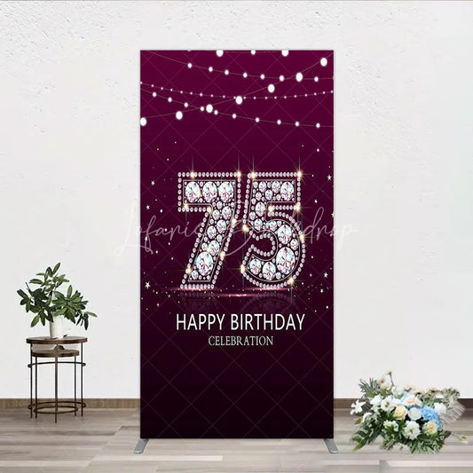 Lofaris Shimmering Purple Diamond 75th Happy Birthday Celebration Rectangle Backdrop Kit Elegant Party Decor