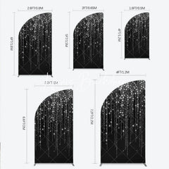 Lofaris Shimmering Silver Glitter Sparkling Stars Black Half Moon Arch Backdrop Elegant Party Celebration Decor