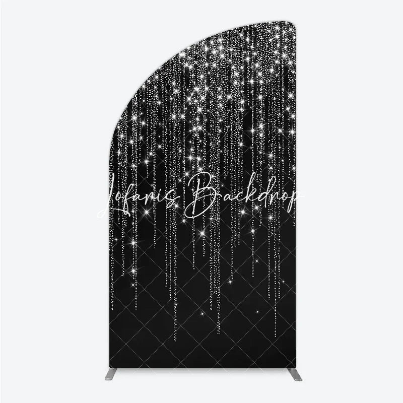 Lofaris Shimmering Silver Glitter Sparkling Stars Black Half Moon Arch Backdrop Elegant Party Celebration Decor