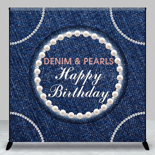Lofaris Shiny Denim And Pearl Custom Happy Birthday Backdrop