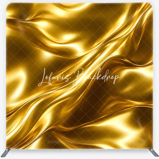 Lofaris Shiny Golden Liquid Wavy Abstract Square Double-Sided Backdrop Elegant Luxury Party Decor