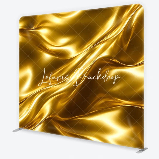 Lofaris Shiny Golden Liquid Wavy Abstract Square Double-Sided Backdrop Elegant Luxury Party Decor