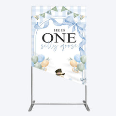 Lofaris Silly Goose Balloon Bow First Birthday Rectangle Backdrop