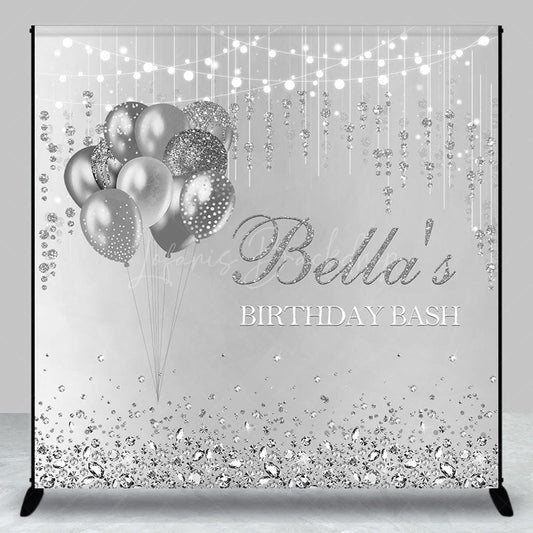 Lofaris Silver Balloons Custom Name Birthday Bash Backdrop