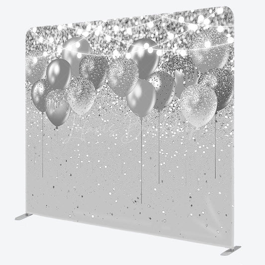 Lofaris Silver Balloons Glitter Lighted Party Square Backdrop