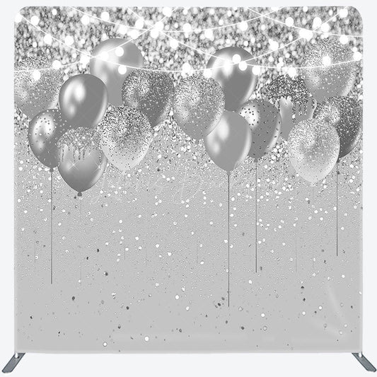 Lofaris Silver Balloons Glitter Lighted Party Square Backdrop