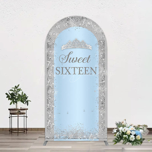 Lofaris Silver Blue Sweet Sixteen Birthday Arch Backdrop