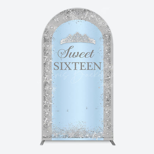 Lofaris Silver Blue Sweet Sixteen Birthday Arch Backdrop