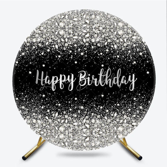 Lofaris Silver Diamond Glitter Round Backdrop Black Sparkle Birthday Photography Background