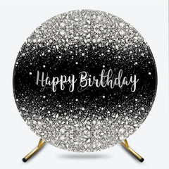 Lofaris Silver Diamond Glitter Round Backdrop Black Sparkle Birthday Photography Background