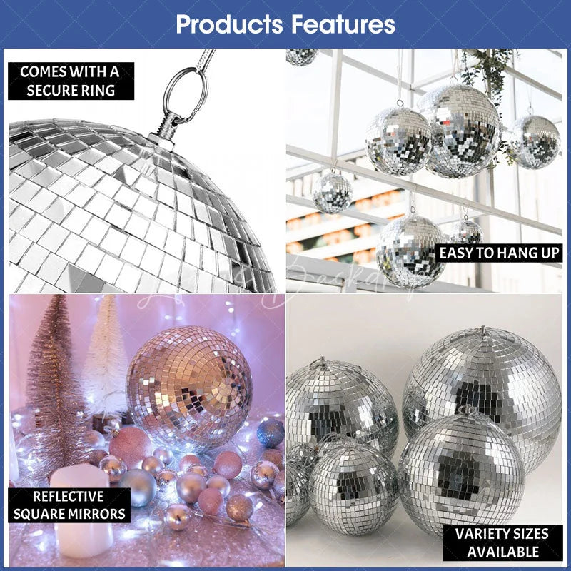 Lofaris Silver Foam Disco Mirror Ball Glass Hanging Party For Events & Wedding Decoration