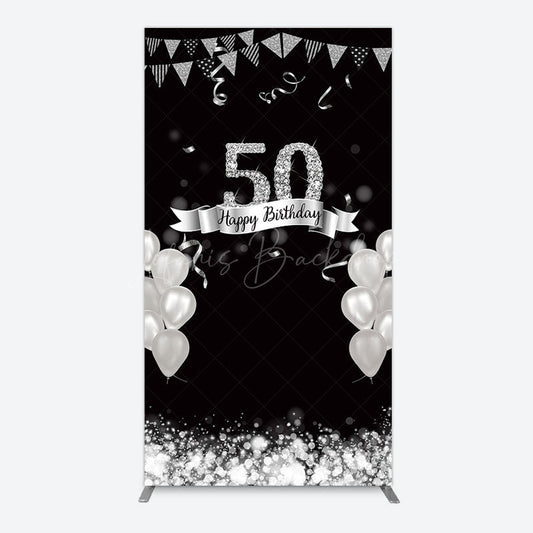 Lofaris Silver Glitter Balloon 50 Birthday Rectangle Backdrop