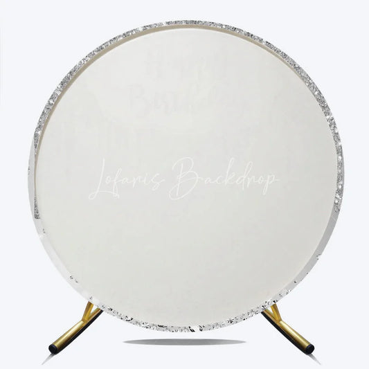 Lofaris Silver Glitter Happy Birthday Round Backdrop Shimmery Celebration Party Decor Photo Booth Wall