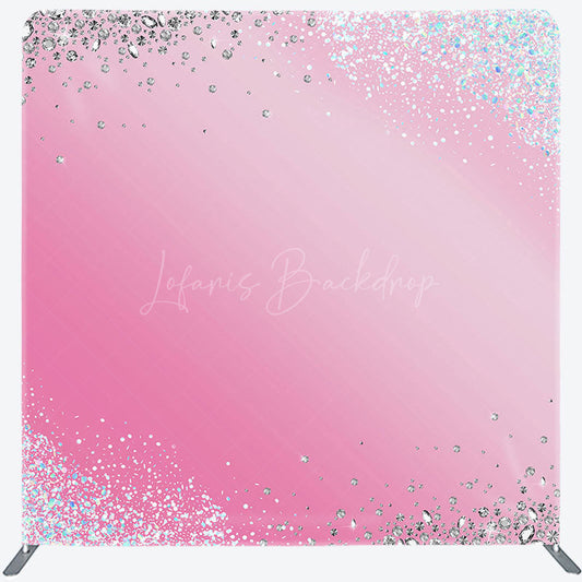 Lofaris Silver Glitter Pink Birthday Square Tension Backdrop