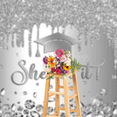 Lofaris Silver Glitter She Did It Cap Congrats Grad Backdrop