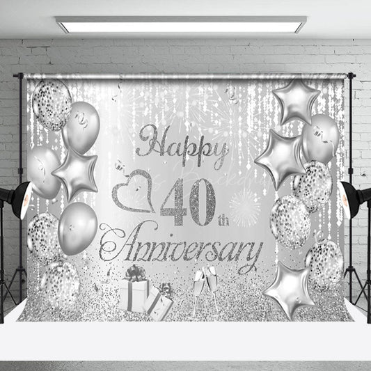 Lofaris Silver Ribbons Balloons 40Th Anniversary Backdrop