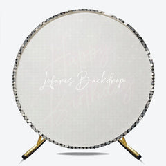 Lofaris Silver Sequin Neon Pink Happy Birthday Round Backdrop Sparkling Glamorous Disco Party Decoration