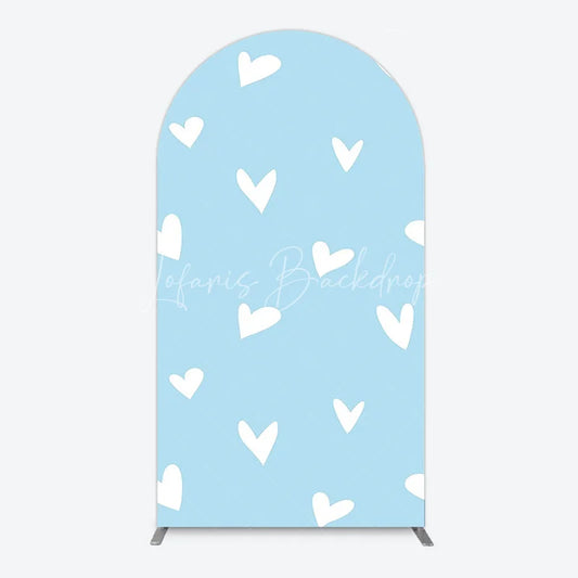 Lofaris Simple Arch Backdrop with White Hearts for Boy Baby Shower Birthday Party or Valentine’s Day Decor