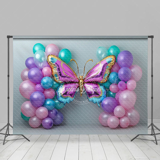 Lofaris Simple Balloon Butterfly Birthday Cake Smash Backdrop