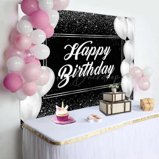 Lofaris Simple Black And White Balloon Birthday Backdrop