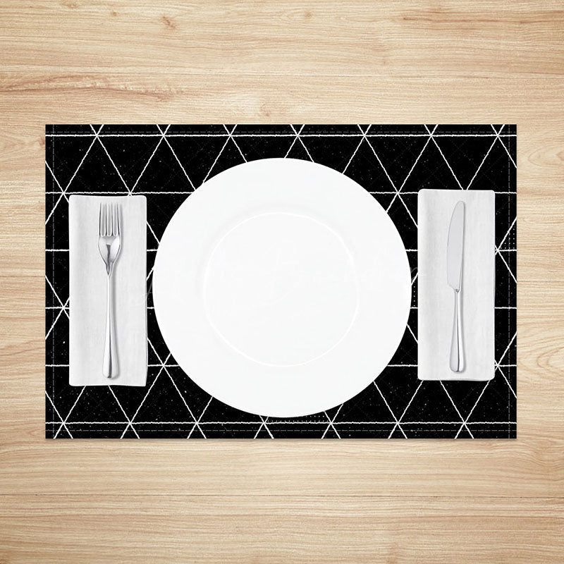Lofaris Simple Black and White Rhombus Geometric Set of 4 Placemats for Modern Minimalist Kitchen Table Decor