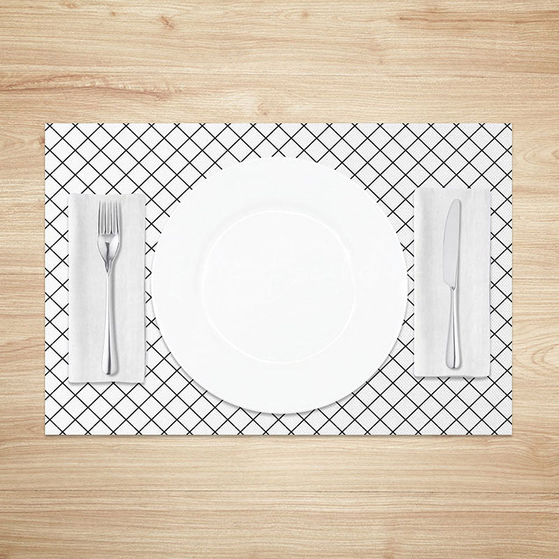 Lofaris Simple Black and White Rhombus Pattern Set of 4 Placemats Modern Geometric Design for Minimalist Kitchen