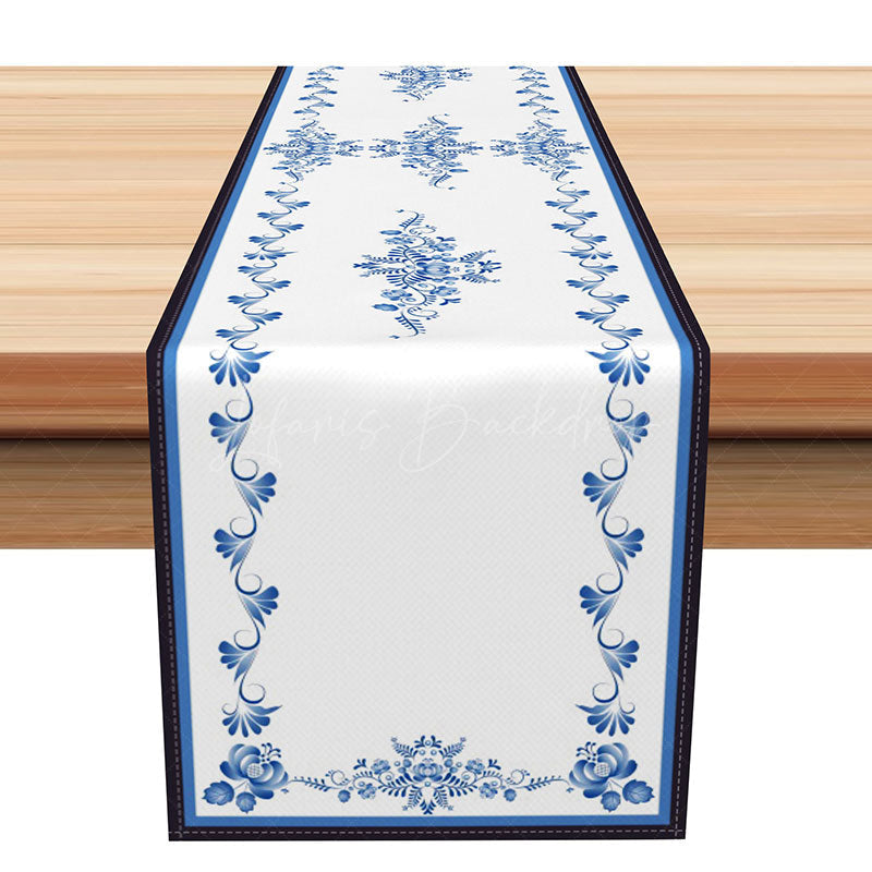 Lofaris Simple Blue and White Floral Table Runner Classic Chinoiserie Kitchen Decor Elegant Farmhouse Dining Linen