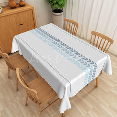 Lofaris Simple Blue Leaf Vine Border Rectangle Tablecloth Elegant Botanical Striped Kitchen Dining Table Cover Decor