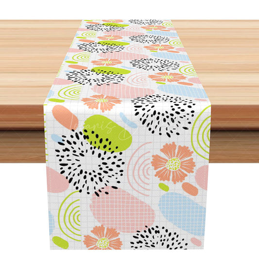 Lofaris Simple Boho Table Runner with Colorful Rainbow Floral Print for Cheerful Kitchen and Dining Room Decor