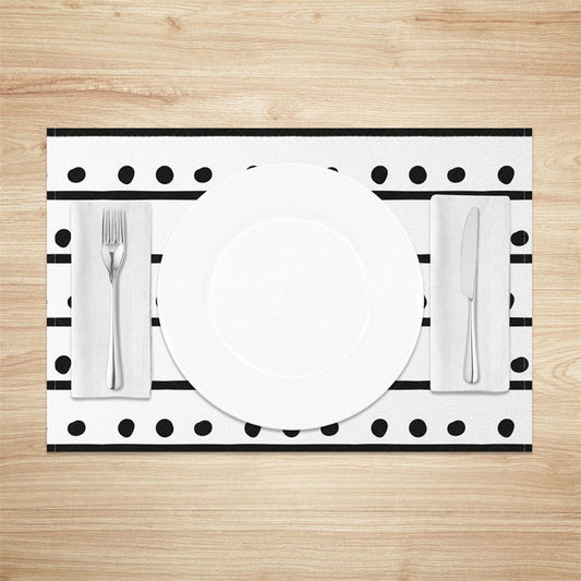 Lofaris Simple Boho White Black Dots Lines Set of 4 Placemats