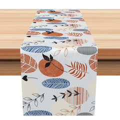Lofaris Simple Botanical Table Runner with Blue and Red Line Art Leaves for Modern Farmhouse Kitchen Decor