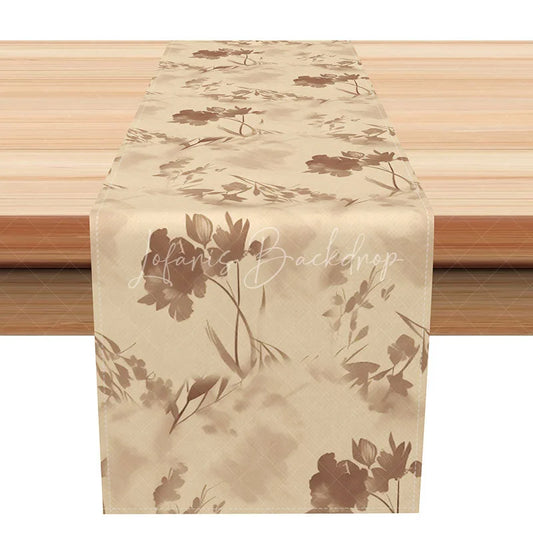 Lofaris Simple Brown Floral Silhouette Table Runner Beige Neutral Botanical Print Modern Farmhouse Dining Decor