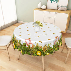 Lofaris Simple Christmas Round Tablecloth with Garland Candy Canes and Stars on White Holiday Dining Decor