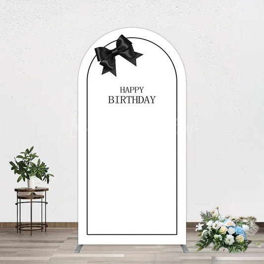 Lofaris Simple Elegant White Black Bow Birthday Arch Backdrop