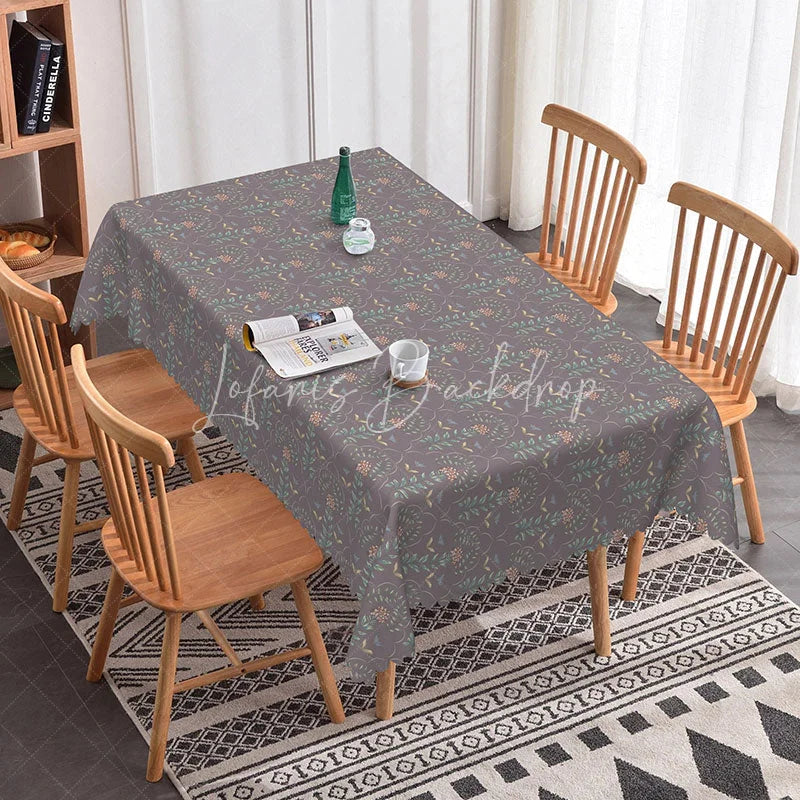 Lofaris Simple Floral Rectangle Tablecloth Purple and Green Botanical Print Modern Farmhouse Kitchen Dining Decor