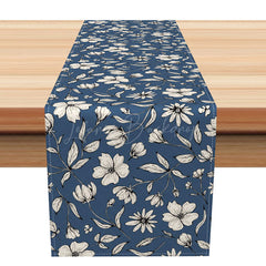 Lofaris Simple Gray and Blue Floral Table Runner Repeating Botanical Pattern with a Modern Vibe Minimalist Kitchen Decor