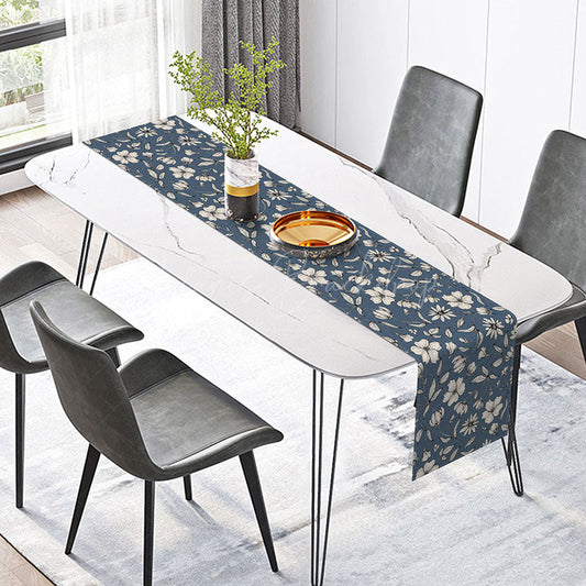 Lofaris Simple Gray and Blue Floral Table Runner Repeating Botanical Pattern with a Modern Vibe Minimalist Kitchen Decor