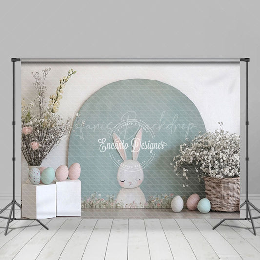 Lofaris Simple Green Arch Bunny Eggs Floral Easter Backdrop